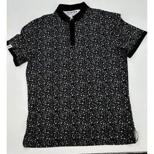 Mantra Polo Shirt Men Large Black Stretch Performance Floral  Golf Band Collar